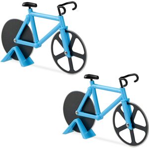 Bicycle Pizza Cutter, Set of 2, Fun Dough Slicer with Sharp Blades, Pizza Slicer, For Pizza & Dough, Blue - Relaxdays