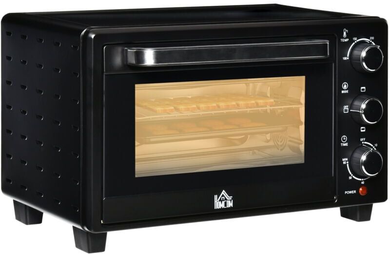Mini Oven, 21L Countertop Electric Grill, Toaster Oven with Adjustable Temperature, Timer, Baking Tray and Wire Rack, 1400W Black - Homcom