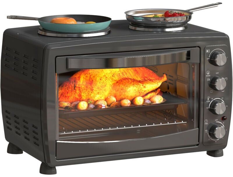 36L Countertop Toaster Oven with 2 Hot Plates, Grill, Roast, Bake - Homcom