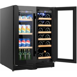 GYMAX 120L Double Door Dual Zone Beverage Wine Fridge Auto Defrost Drinks Refrigerator