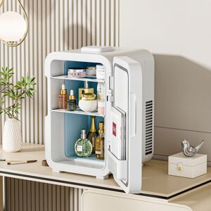 Livingandhome - White 12L Mini Refrigerator for Home and Car Use with led Mirror Door