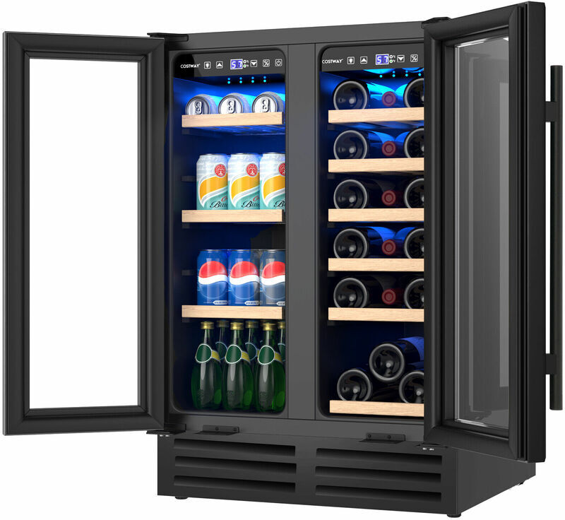 Costway - 120L Wine & Beverage Refrigerator 2-in-1 Under Counter Beer Drinks Fridge led