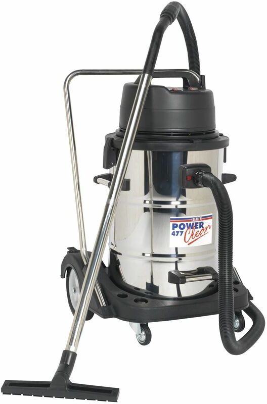 Sealey Vacuum Cleaner Industrial Wet & Dry 77L Stainless Steel Drum with Swivel Emptying 2400W PC477