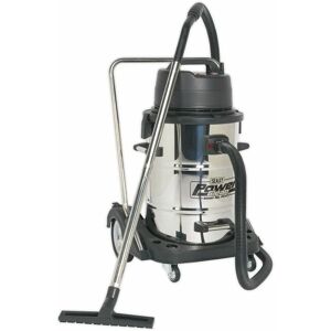 LOOPS 2400W Industrial Wet & Dry Vacuum Cleaner - 77L Stainless Steel Swivel Drum