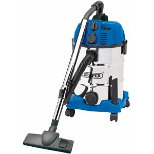 Draper - 30L Wet and Dry Vacuum Cleaner with Stainless Steel Tank and Integrated 230V Power Socket (1600W) (20529)