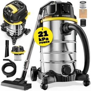 Monzana - Wet and Dry Vacuum Cleaner 30L Blow Function hepa Filter 10m Action Radius 1800W Household Multi-Purpose Vacuum Cleaner Silver - Stainless