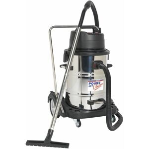 Sealey Vacuum Cleaner Industrial Wet & Dry 77L Stainless Steel Drum with Swivel Emptying 2400W PC477