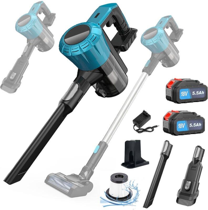 PEDONY Upright Vacuum Cleaner, 3 in 1 Cordless Vacuum Cleaner, Stick Vacuum Cleaner with Powerful Suction, Lightweight, for Carpet,Floor, Pet Hair, 2x 5.5A