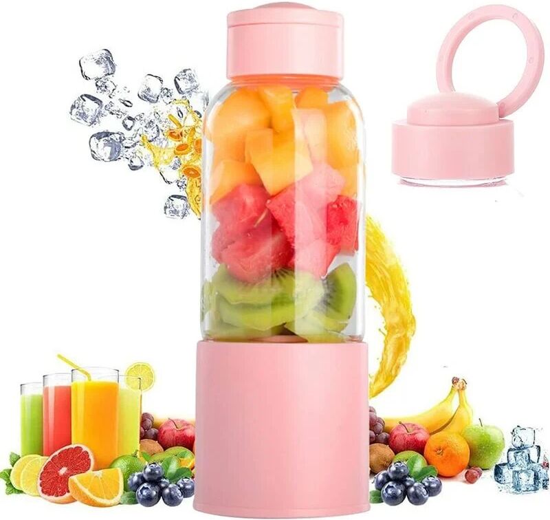 AOUGO Portable Blender, Juicer Cup with 450ml 6 Blades BPA Free for Sports and Travel, Mini Blender Blender for Smoothie and Milkshake, Christmas Gift