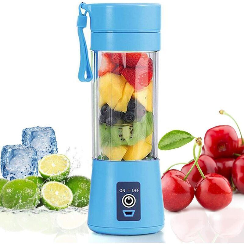 AOUGO Portable Mini Blender, 380ml usb Rechargeable Electric Fruit Blender, Six Blade Blender (Blue)