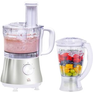 Food Processor w/1L Bowl 1.5L Blender Blades Slicing Grating Discs 500W - White - Homcom