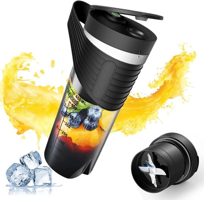 COOCHEER Portable Shake and Smoothie Blender 460ml BPA Free - Suitable for Fresh Berries, Travel, Gym, Office, Easy to Clean Black