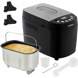 Bread machine 1500g with 15 programmes 2 dough hooks timer lcd screen 3 degrees of browning and bread sizes 850 w black - black - Arebos