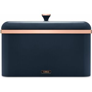 Tower - T826130MNB Cavaletto Bread Bin Storage, Carbon Steel, Removable Lid, Midnight Blue and Rose Gold