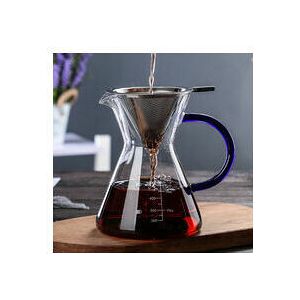 LUNE 1 Pack Pour-Over Coffee Maker Set with Coffee Measure and Cork Stopper - Stylish Drip Coffee Maker with Glass Carafe and Permanent Stainless Steel