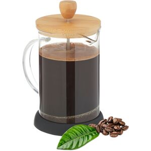 Relaxdays - Coffee Maker, Manual Stamp Pot, Strainer Insert, Glass Pot with Bamboo Lid, 800 ml, Transparent/Natural