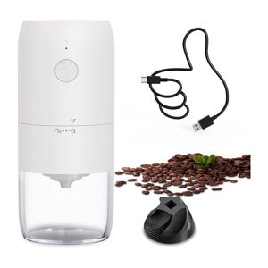 Rhafayre - Electric Coffee Grinder with Ceramic Burr, Portable Rechargeable Coffee Grinder Adjustable Roughness 25g Capacity for Coffee Beans (White)