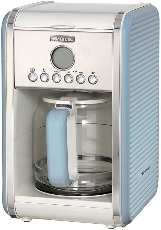 1342/05 Retro Style Filter Coffee Machine, 24 Hour Programmable Timer With Pause and Serve Button and Washable Filter, Blue - Ariete