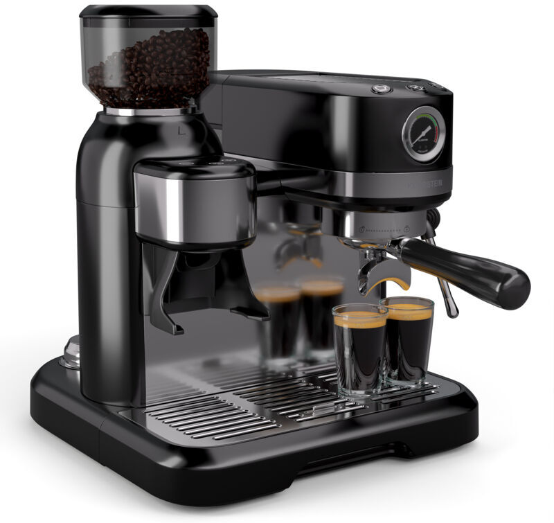 Klarstein - Bella Café Espresso Machine – 19-Bar, 1550W, Built-in Grinder, Milk Frother, 1.4L Water Tank, 2 Cup Inserts, Thermo Block Heating, Black,