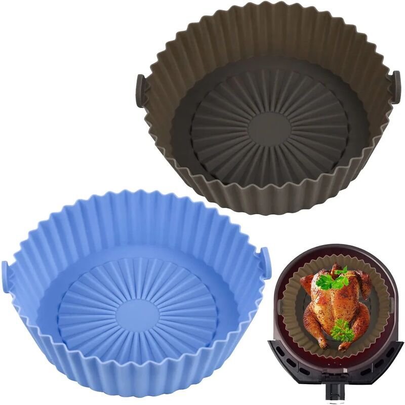 Aougo - 2 Pieces Silicone Basket Deep Fryer Accessories, Reusable Silicone Basket 16x14cm for Airfryer, Microwave, Cake Pan, Steamer, etc…(Bright