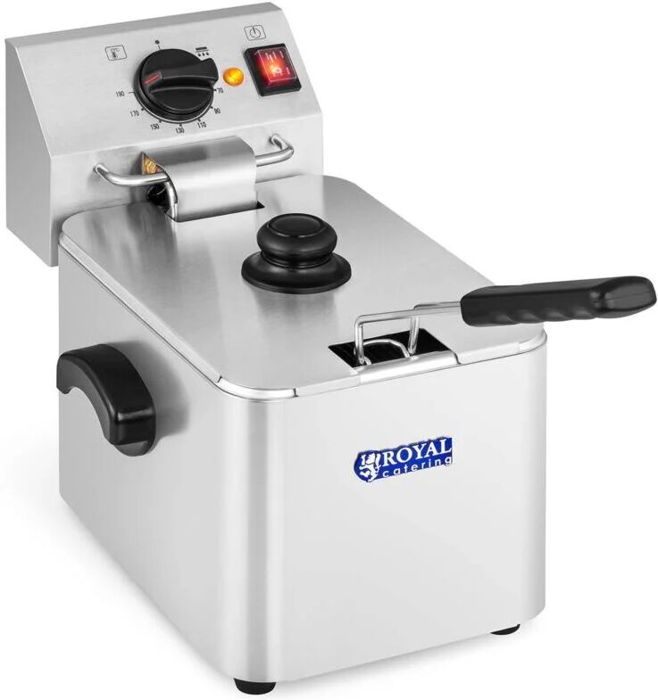 ROYAL CATERING 8 Litres Single Deep Fat Fryer Stainless Steel 2500 w 60 - 190 °c Commercial Use