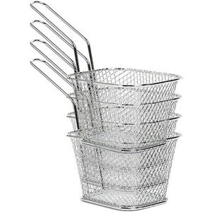 NEIGE 4 pcs Stainless Steel French Fries Basket Individual French Fries Presentation Basket Professional Rectangular Fryer Basket for Fried Chicken, Onion