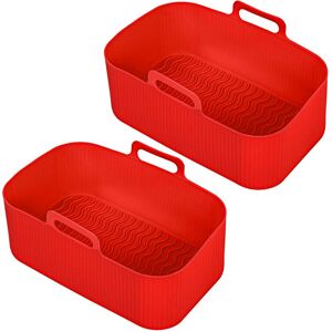 Spares2go - Air Fryer Drawer Basket Liner Rectangular Silicone Dual with Handles (Pack of 2, Red)