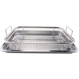 Tlily - Air Fryer Basket for Oven,Stainless Steel Crisper Tray and Pan, Deluxe Fry in Your Oven, 2-Piece Set, the Grill
