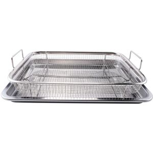 Tlily - Air Fryer Basket for Oven,Stainless Steel Crisper Tray and Pan, Deluxe Fry in Your Oven, 2-Piece Set, the Grill