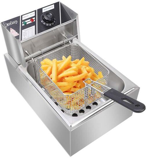 Dewdat - EH81 2500W 220-240V 6.3QT/6L Stainless Steel Single Cylinder Electric Fryer uk Plug