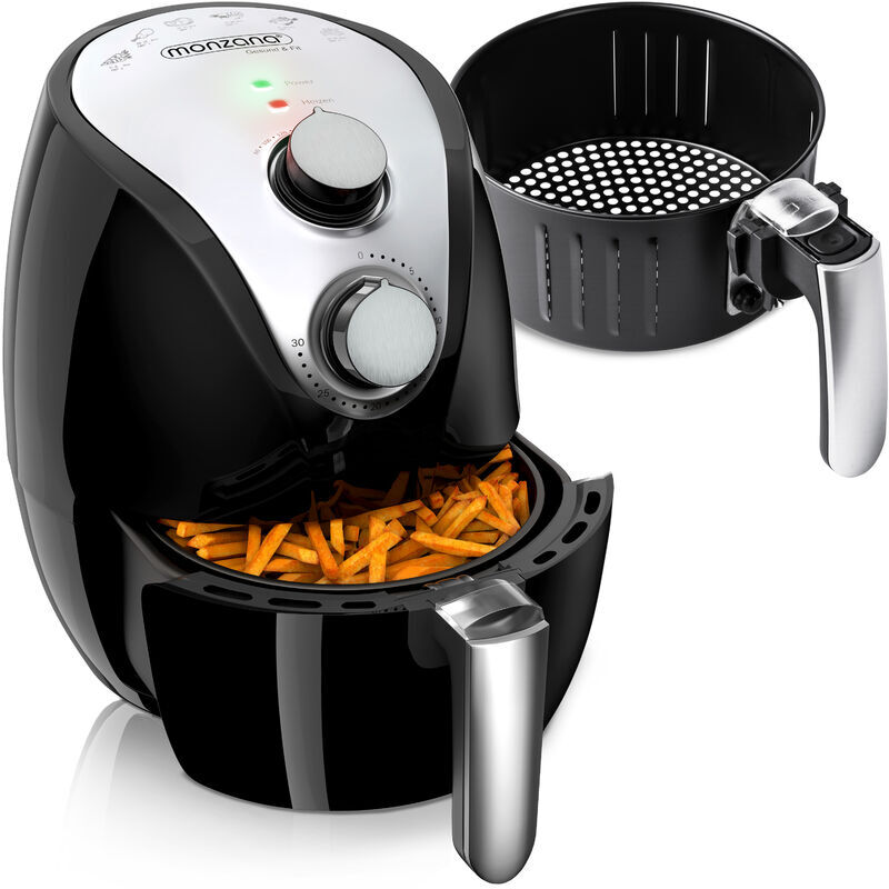 monzana 3.6 Litre Airfryer with Dial Controls 3.6L Capacity Adjustable Temperature and Timer Settings 1500W Hot Air Fryer Healthy Low Fat Cooking Kitchen