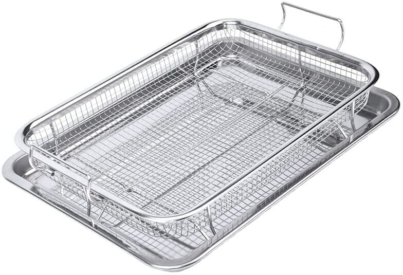 TLILY Stainless Steel Air Fryer Basket for Oven, Crisper Tray and Fit Fries/Bacon/Chicken (Silver)