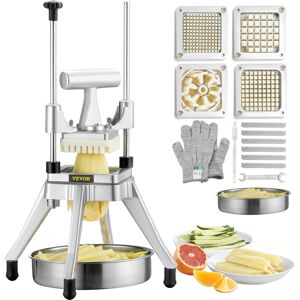 VEVOR Commercial Vegetable Fruit Chopper, Stainless Steel French Fry Cutter with 4 Blades 1/4' 3/8' 1/2', 6-wedge Slicer, Chopper Dicer with Tray, Heavy