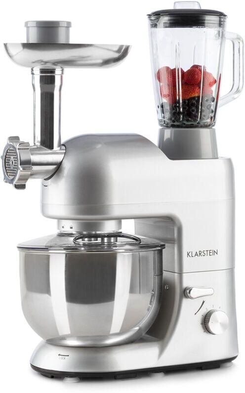 Klarstein Stand Mixer, 5L Food Mixer for Baking with Bowl, 1800W Cake Mixer w/ Beater, Dough Hook, Whisk, 1.5L Blender, Food Processor Meat Grinder,