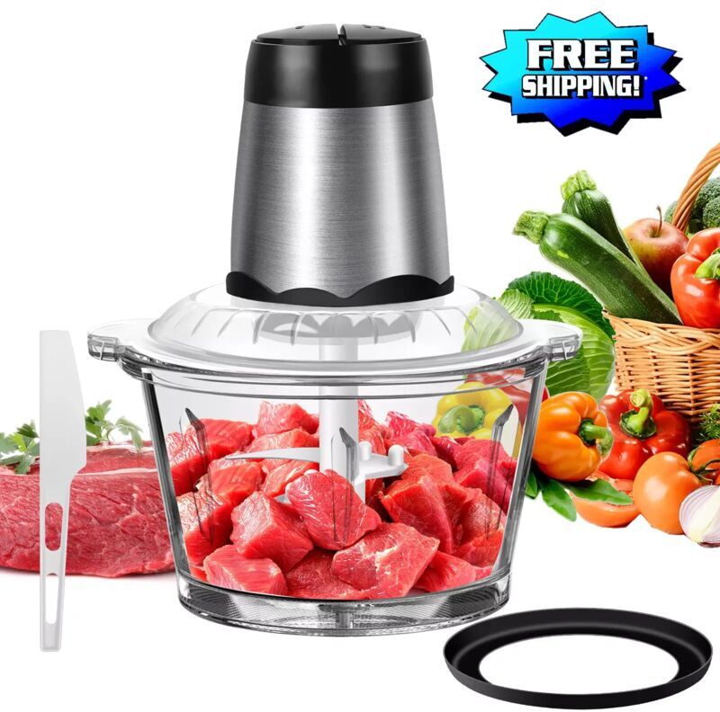 Dayplus - Mini Chopper Electric Food Processor 2 Litre Glass Bowl & Stainless Steel Blades
