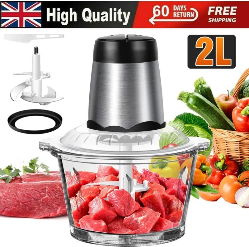 Dayplus - Mini Chopper Meat Grinder Mincer Glass Bowl Mixer Electric Processor Blender 2L
