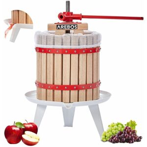 AREBOS Fruit Press 12L Manual Juicer i Berry press incl. press cloth, pressure plate and metal spindle i For all kinds of juice & vegetables - Tan, Red