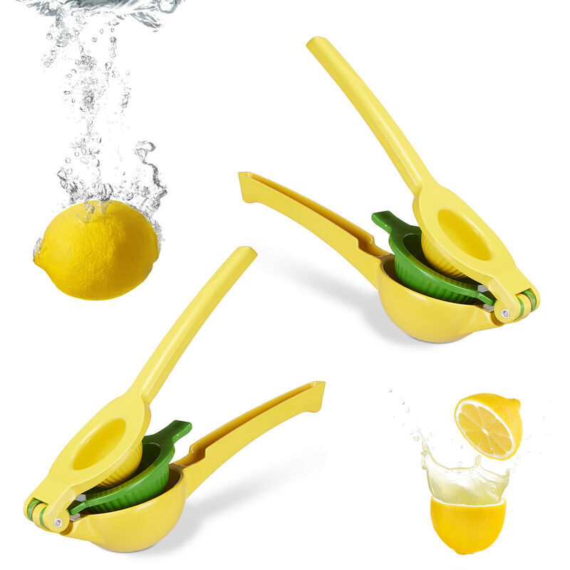 Relaxdays - Set of 2 Manual Citrus Press, Durable Fruit Juicer, 2 in 1 for Lemons and Limes, 5.5 x 7.5 x 22 cm, Yellow