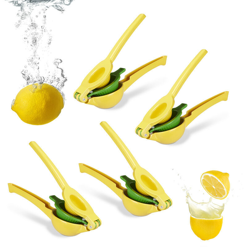 Set of 4 Manual Citrus Press, Durable Fruit Juicer, 2 in 1 for Lemons and Limes, 5.5 x 7.5 x 22 cm, Yellow - Relaxdays