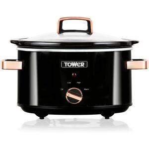 Tower - T16018RG 3.5 Litre Stainless Steel Slow Cooker with 3 Heat Settings and Keep Warm Function, 210W, Black and Rose Gold