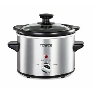 Tower - T16020 Infinity Compact Slow Cooker with Keep Warm Function, 1.5L, 120W, Stainless Steel