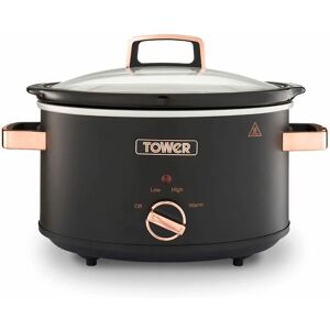 Tower - T16042BLK Cavaletto 3.5 Litre Slow Cooker with 3 Heat Settings, Removable Pot and Cool Touch Handles, Black and Rose Gold