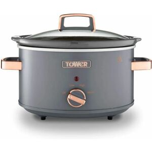 Tower - T16042GRY Cavaletto 3.5 Litre Slow Cooker with 3 Heat Settings, Removable Pot and Cool Touch Handles, Grey and Rose Gold