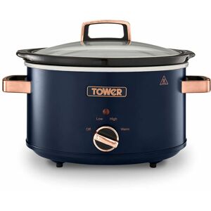 Tower - T16042MNB Cavaletto 3.5 Litre Slow Cooker with 3 Heat Settings, Removable pot and Cool Touch Handles, Midnight Blue and Rose Gold
