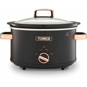 T16042BLK Cavaletto 3.5 Litre Slow Cooker with 3 Heat Settings, Removable Pot and Cool Touch Handles, Black and Rose Gold - Tower