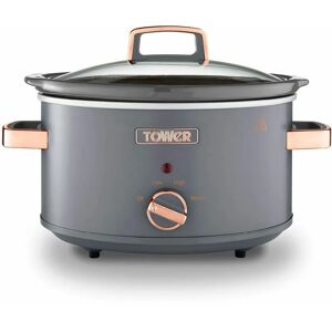 Tower - T16042GRY Cavaletto 3.5 Litre Slow Cooker with 3 Heat Settings, Removable Pot and Cool Touch Handles, Grey and Rose Gold