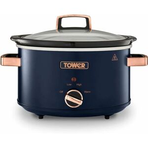 T16042MNB Cavaletto 3.5 Litre Slow Cooker with 3 Heat Settings, Removable pot and Cool Touch Handles, Midnight Blue and Rose Gold - Tower