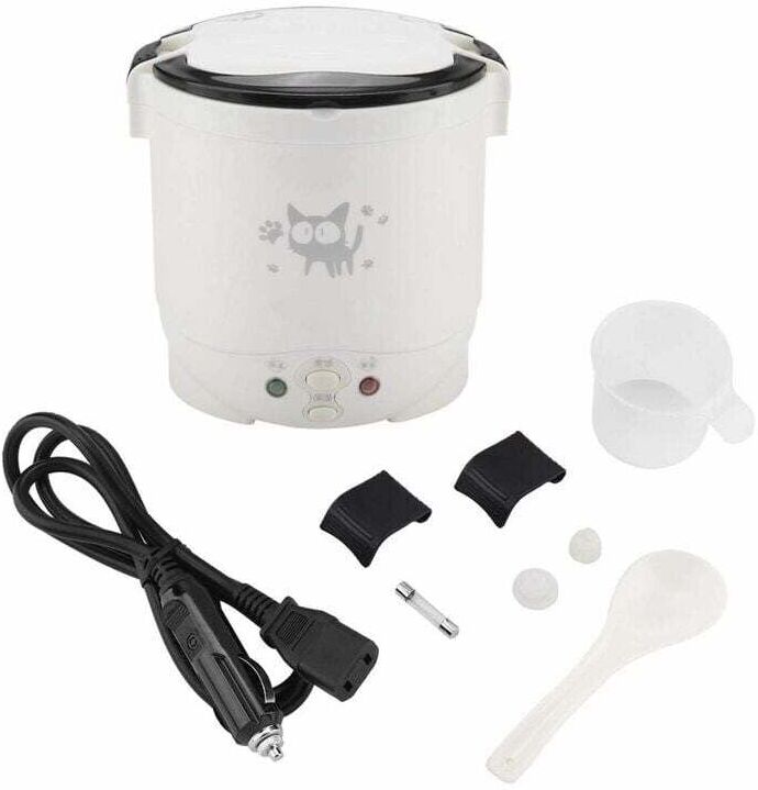 LINGHHANG Mini Rice Cooker, 12V 100W 1L Electric Food Steamer, Portable Travel Steamer Small, All-in-1 Multi Cooker Non-Stick Waterproof Pot Keep Warm