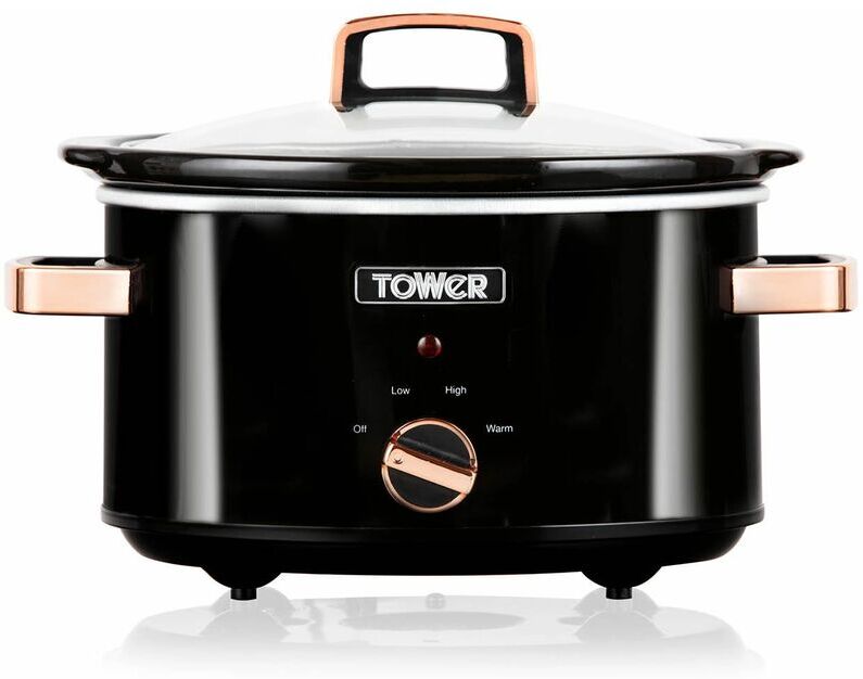 T16018RG 3.5 Litre Stainless Steel Slow Cooker with 3 Heat Settings and Keep Warm Function, 210W, Black and Rose Gold - Tower