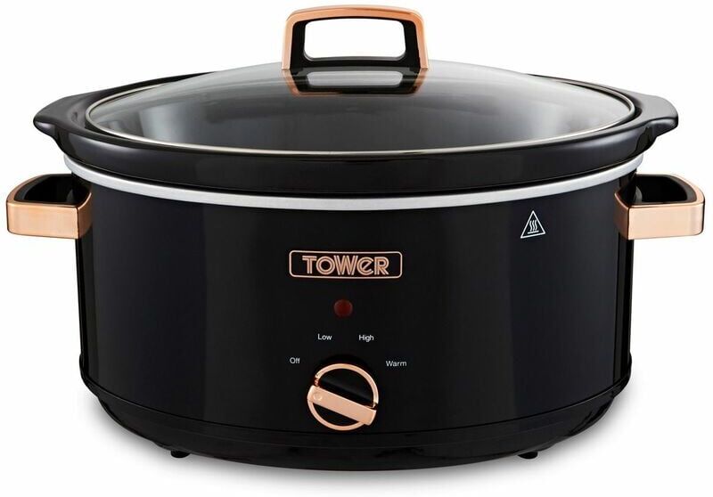 T16019RG Infinity Slow Cooker with 3 Heat Settings & Keep Warm Function, 6.5L, 270W, Black and Rose Gold - Tower